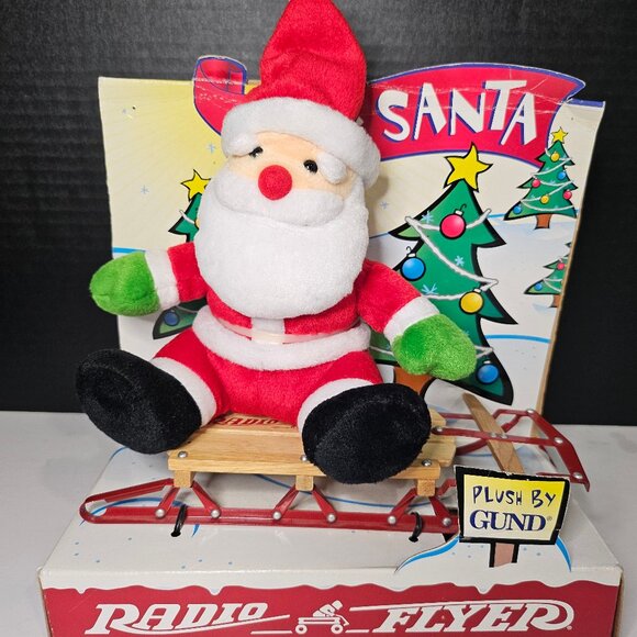 Jolly Santa Plush by Gund On Radio Flyer Sled Toy Inbox - Picture 2 of 9